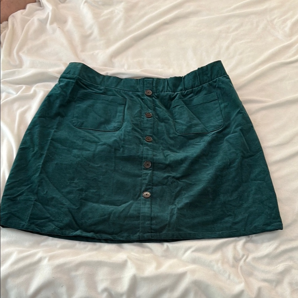 Button-Front Green Corduroy Mini Skirt
